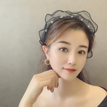 Merginos Korėjos Mados Perlų Juoda Nėrinių Plaukų Juostos Moterims Lady Plaukų Lankų Lankelis Elegantiškas Plaukų Aksesuarai