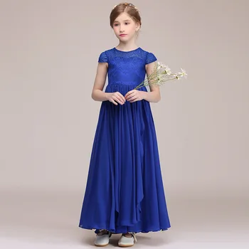 Ilgai Oficialų Šalis Suknelė Vaikams Mergina Royal Blue Šifono Nėrinių Bendrystės Princesė Suknelės, Gėlių Mergaičių Suknelės, Vestuvių Gimtadienis