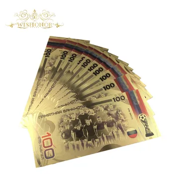 10vnt/Daug 2018 Naują Rusijos Banknotų Futbolo Banknotų 100 Rublių Banknotų 24K Auksu Popierinių Pinigų kolekcija
