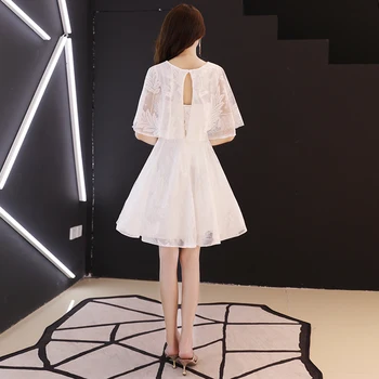 Baltas Trumpas Prom Dresses 2020 Elegantiškas O-kaklo Su Striukė-line Nėrinių Homecoming Suknelės, Plius Dydis