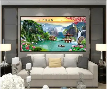 Custom freskos 3d foto tapetai Kinų stiliaus kalnų ežero pavilion tiltas dekoracijos kambaryje namų dekoro tapetų sienos, 3 d