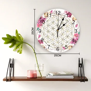 Gyvenimo gėlė Rose Garden Aukso Spausdinti PVC Sieninis Laikrodis Modernaus Dizaino Namų Dekoro Miegamasis Silent Oclock Žiūrėti Siena Už Kambarį