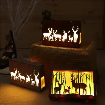 Kalėdų Medinė Briedžio Naktį Šviesos Apšviestas Ornamentu Stalo Lempa Baterija Vaikams Dovanų Miegamojo Puošmena