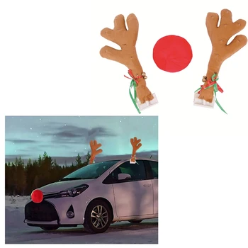Naujas LED Šviesos Elnių Kalėdų Dekoro Automobilių Transporto Nosies Ragų Kostiumas Nustatyti Rudolf šiaurės Elnių Kalėdų Ornamentu