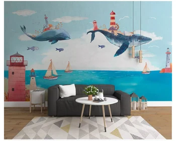Beibehang Mados papel de parede 3d tapetai Šiaurės kūrybos akvarelė Viduržemio jūros vandenyno banginių vaikų kambario fone