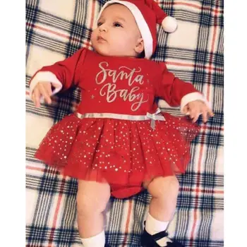 Baby Girl Romper Drabužius Ilgomis Rankovėmis Laiškas Spausdinti Kalėdų Dress Jumpsuit Apranga Suknelė