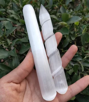 2vnt kristalų lazdele Balta selenitas kvarco Masažas stick brangakmenio selenitum lazdelė gijimo 13-15cm