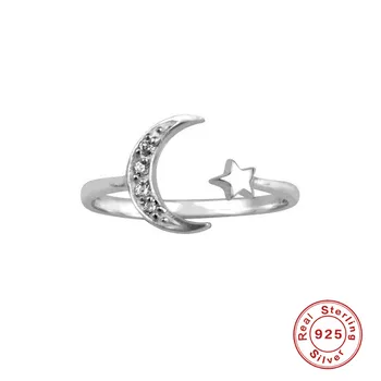 BOAKO Žiedai Moterų, Mergaičių, Žvaigždė, Mėnulis 925 Sidabro Žiedas 2020 Tendencija Anillos Mujer Fine Jewelry Suporuoti Žiedai Minimalistinio #6.1